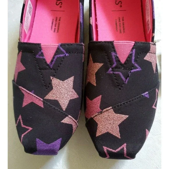 New In Box Toms Womens Alpargata Black Glitter Stars Print Shoes Size 5 - Picture 10 of 12